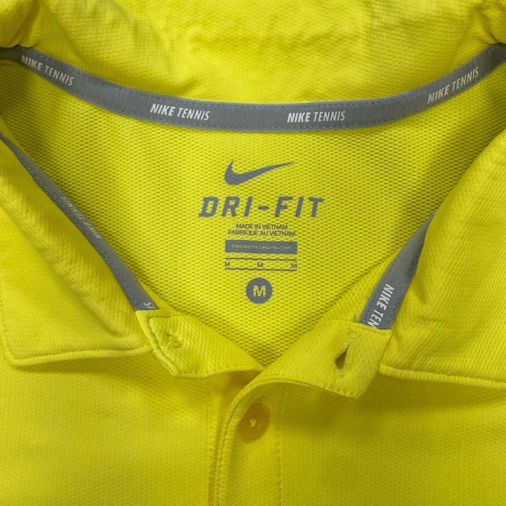 Nike Tennis Mens Dri-FIT Polo Shirt Yellow White Stripe Short Sleeve Size M - Picture 4 of 9
